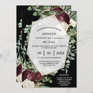 Burgundy ivory dark moody rose eucalyptus   invitation