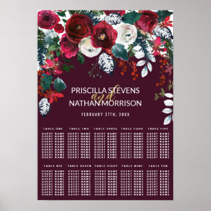 Burgundy Ivory Floral Arrangement Seating Chart