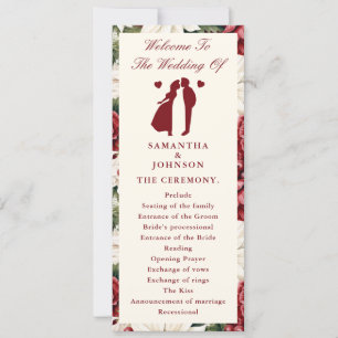Burgundy Ivory Floral Wedding Ceremony Program