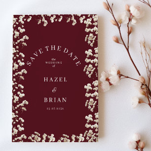 Burgundy ivory gypsophila floral Save the Date Invitation