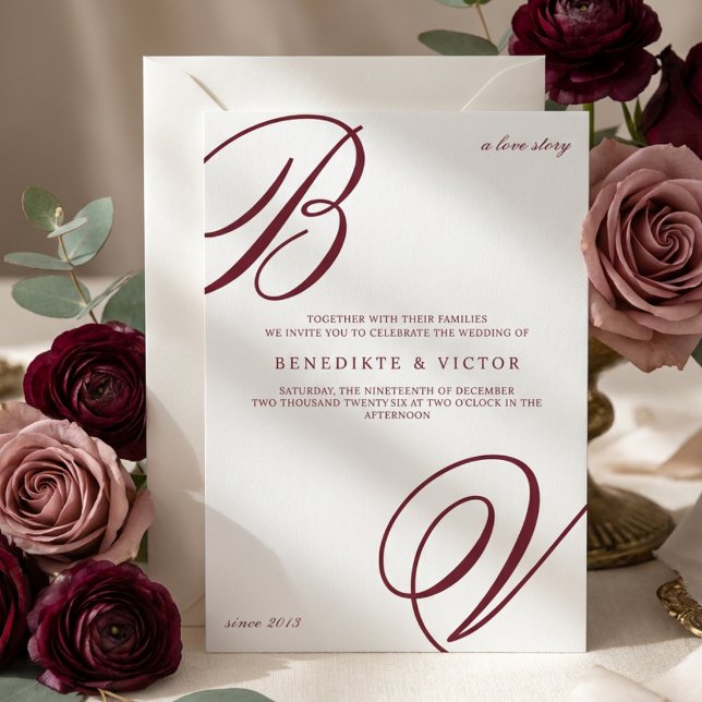 Burgundy Ivory Monogram Wedding Invite (Creator Uploaded)