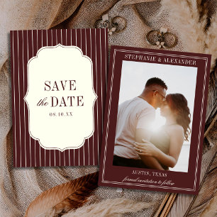 Burgundy & Ivory Old Money Scalloped Photo Wedding Save The Date