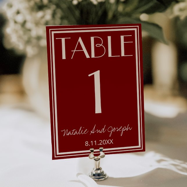  Burgundy Ivory Old Money Wedding Table Number (Creator Uploaded)