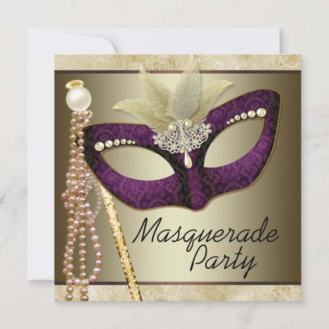 Burgundy Ivory Pearl Masquerade Party Invitation (Front)