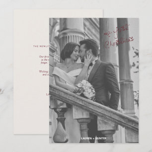 Burgundy Ivory Photo First Christmas Newlywed Holiday Card