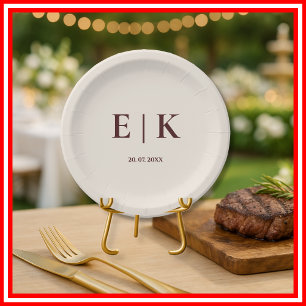 Burgundy & Ivory Rustic Wedding Paper Plate