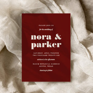 Burgundy & Ivory Simple Modern Formal Wedding Invitation