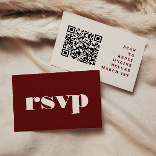 Burgundy & Ivory Simple Wedding QR Code RSVP Enclosure Card