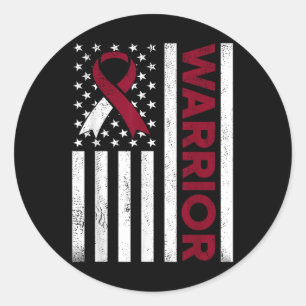 Burgundy Ivory Us Flag Ribbon For Throat Cancer Aw Classic Round Sticker