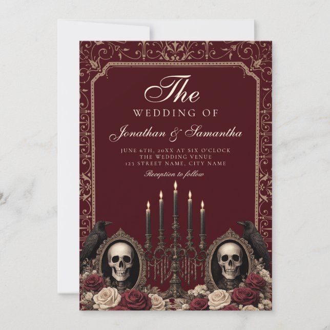 Burgundy & Ivory Vintage Gothic Wedding Invitation (Front)