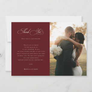 Burgundy & Ivory Vintage Old Money 2 Photo Wedding Thank You Card