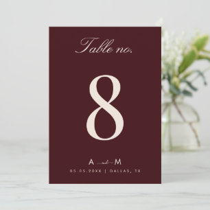 Burgundy & Ivory Wedding 5x7 Table Number Card