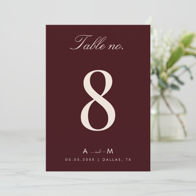 Burgundy & Ivory Wedding 5x7 Table Number Card (Standing Front)
