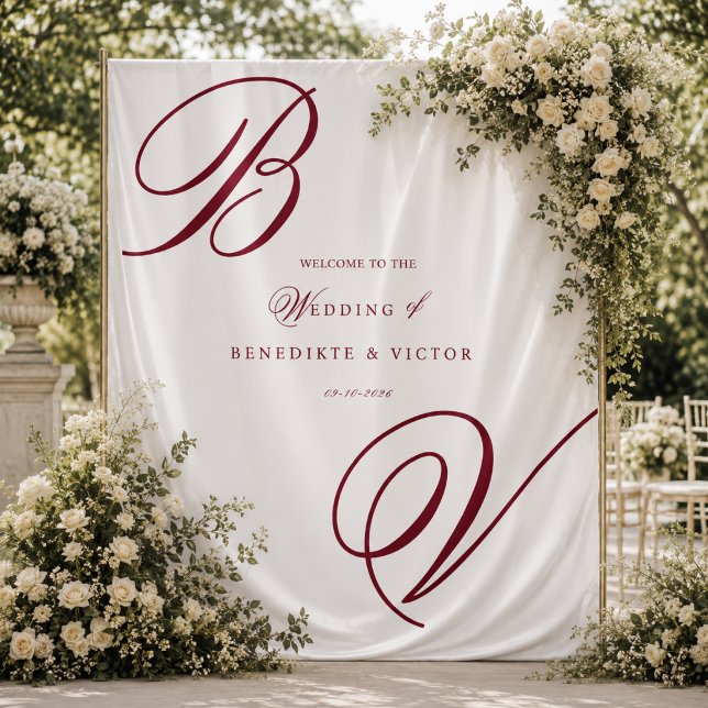 Burgundy Ivory Wedding Backdrop Tapestry (Creator Uploaded)