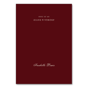 Burgundy Ivory Wedding Place Card with Guest Name