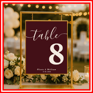 Burgundy & Ivory Wedding Table Number Poster