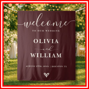 Burgundy & Ivory Wedding Welcome Backdrop Tapestry