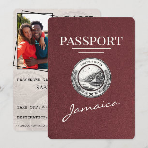 Burgundy Jamaica Passport Save The Date