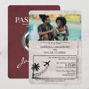 Burgundy Jamaica Passport Wedding Invitation