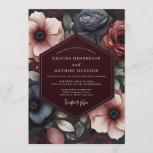 Burgundy Jewel-toned Floral Wedding Invitation