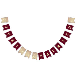 Burgundy Just Married Wedding Bunting Flags