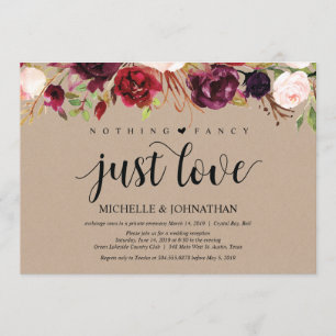Burgundy Kraft Floral Elopement Reception Invites
