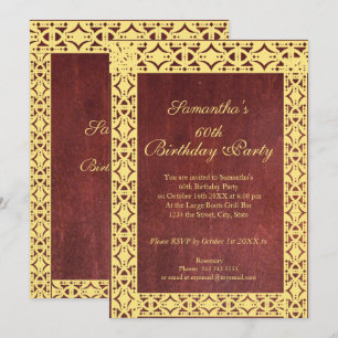 Burgundy Lace 60th Birthday Party Invitation