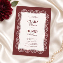 Burgundy Lace Frame Elegant Wedding