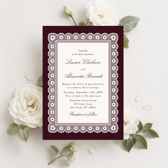 Burgundy Lace Wedding Invitation (Creator Uploaded)