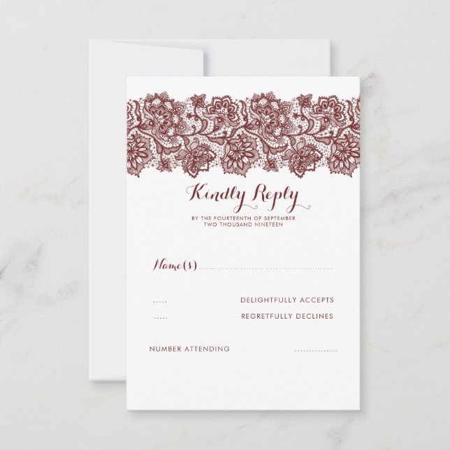 Burgundy Lace Wedding RSVP (Front)