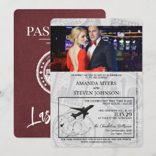 Burgundy Las Vegas Passport Wedding Invitation