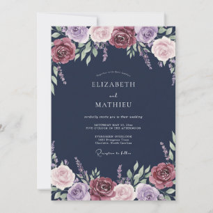 Burgundy Lavender Blossom Wedding Invitation