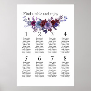 Burgundy Lavender Dusty Blue Minimalist Floral Poster