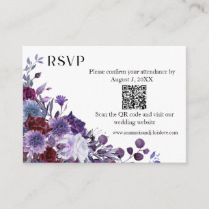 Burgundy Lavender Dusty Blue Minimalist QR Code Enclosure Card