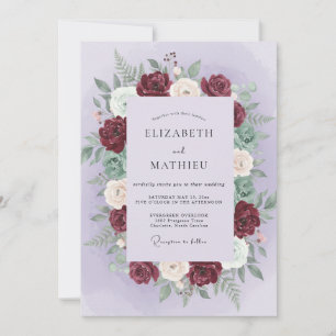 Burgundy Lavender Wreath Wedding Invitation
