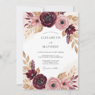Burgundy Lavish Autumnal Wedding Invitation