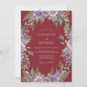 Burgundy Lavish Floral Embrace Wedding Invitation