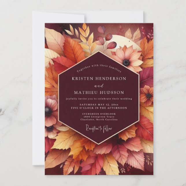 Burgundy Leaf Bloom Wedding Invitation (Front)