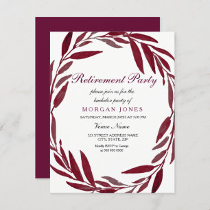 Burgundy Leaf Wreath Retirement Party Invite