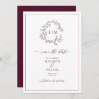 Burgundy Leafy Crest Monogram Save the Date