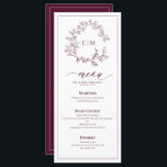 Burgundy Leafy Crest Monogram Wedding Menu<br><div class="desc">Understated elegance meets timeless design with this Burgundy Monogram Wedding Menu, designed for couples who appreciate refined simplicity. Featuring a delicate hand-drawn crest and flowing script, this menu perfectly complements a sophisticated wedding tablescape—ideal for vineyard receptions, intimate garden affairs, or grand ballroom celebrations. Designed for seamless coordination with matching invitations,...</div>