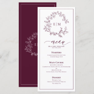 Burgundy Leafy Crest Monogram Wedding Menu