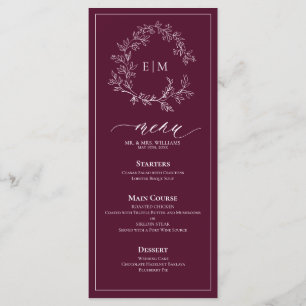 Burgundy Leafy Crest Monogram Wedding Menu