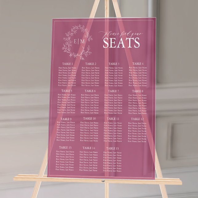 Burgundy Leafy Crest Monogram Wedding Seating Acrylic Sign (Wedding Seating Chart!
)
