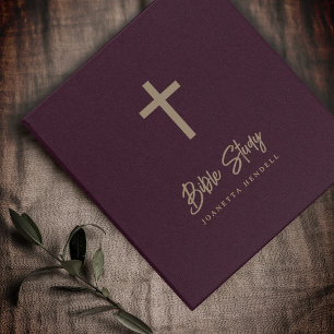 Burgundy Leather Look Gold Cross Bible Study Binder
