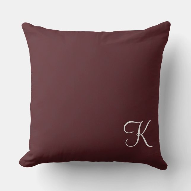 Burgundy Leather Monogram Throw Pillow (Front)