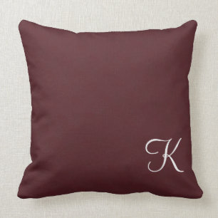 Burgundy Leather Monogram Throw Pillow