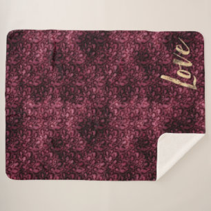 Burgundy Leopard Print Gold Love Sherpa Blanket
