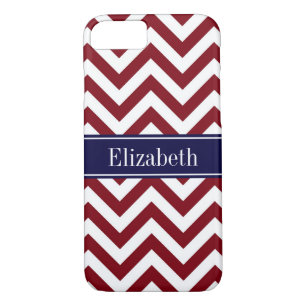 Burgundy Lg Chevron Navy Blue Name Monogram iPhone 8/7 Case