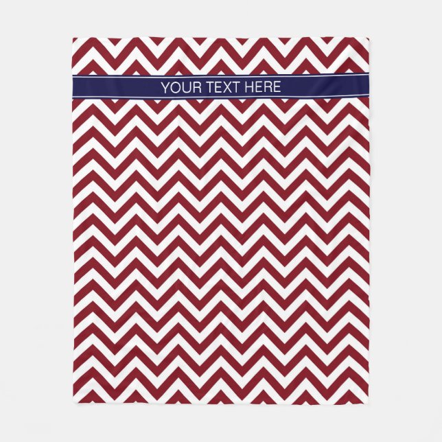 Burgundy Lg Chevron Navy Blue Name Monogram Fleece Blanket (Front)